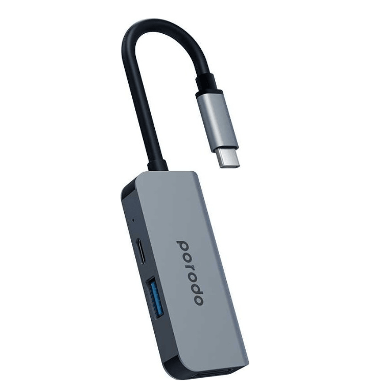 Porodo 3 in 1 Aluminum USB-C Hub ( PD-4K31C-GY )