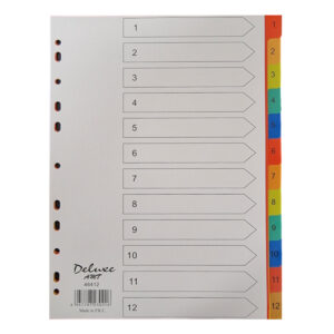Deluxe Divider Plastic Colored A4, with numbers 1-12