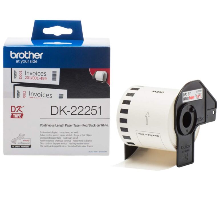 Brother DK-22251 Genuine Continuous Label Roll 62mm – Black/Red on White