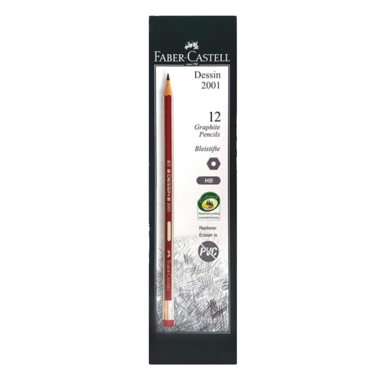 Faber Castell Dessin 2001 Graphite HB Pencil with Eraser Tip, 12/box