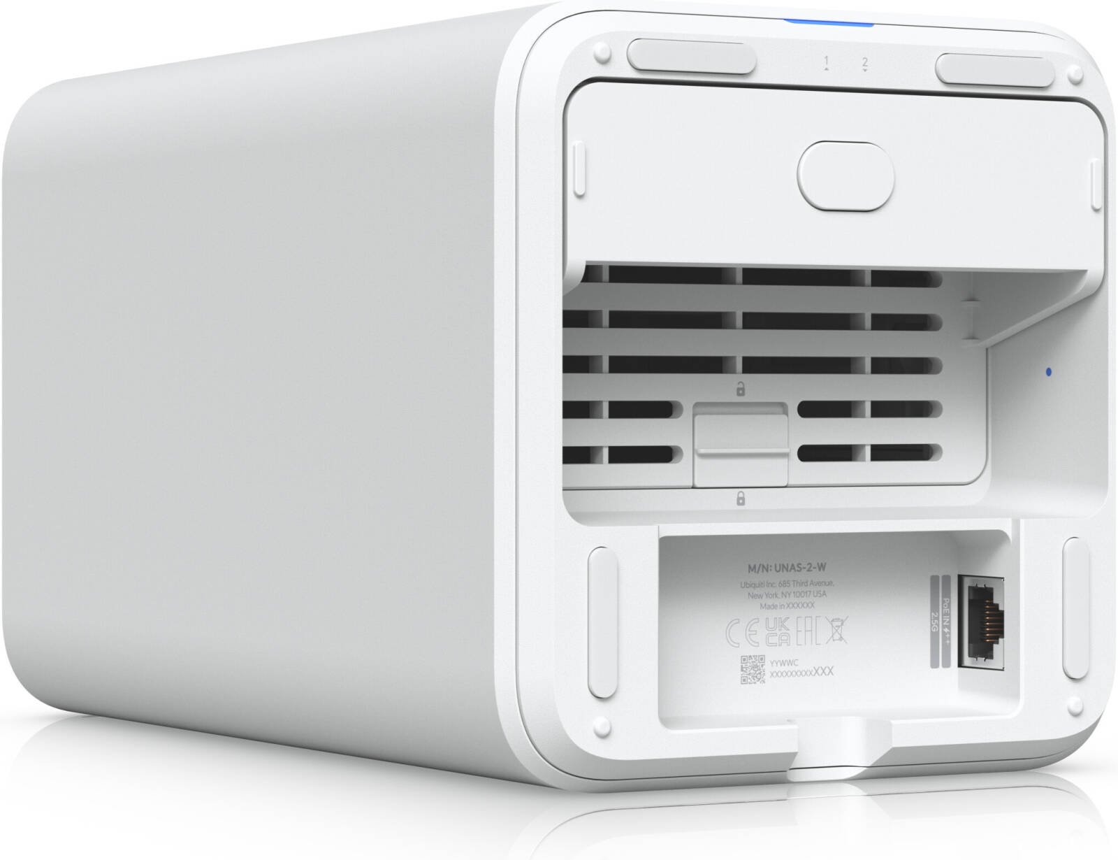 Ubiquiti UniFi 2 Bay PoE++ NAS, Dual 3.5″ HDD Storage, 2.5 GbE Networking, USB C Expansion, Quad Core ARM, 1.47″ LCD & UniFi Drive Management for Home/Small Business, White | UNAS-2-W - Image 4