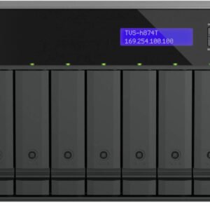 Qnap TVS-h874T 8-Bay NAS Enclosure, Intel Core i9 16-Core, 64GB DDR4 RAM, Dual 2.5GbE LAN, Dual Thunderbolt 4 USB-C, PCIe Gen4 x8 Slot, Dual M.2 NVMe SSD Bays | TVS-H874T-I9-64G