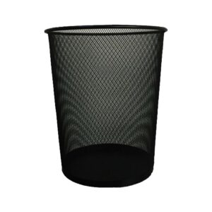 Deluxe Round Metal Mesh Waste Basket – Black
