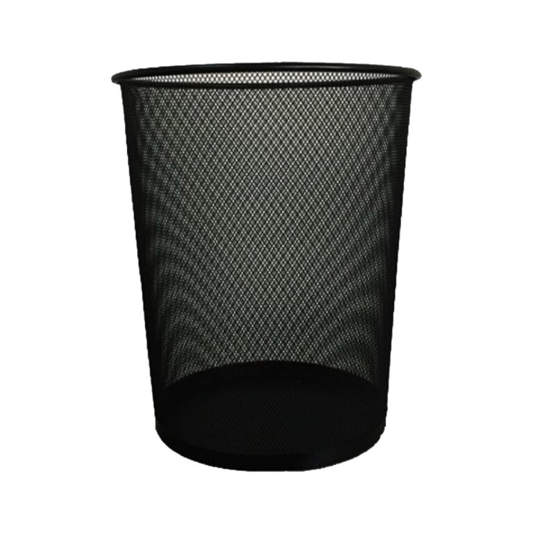 Deluxe Round Metal Mesh Waste Basket – Black