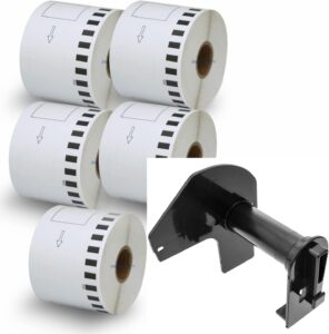 Generic Compatible DK-22205 Continuous Label Rolls 62mm x 30m – 5 Rolls + Reusable Holder