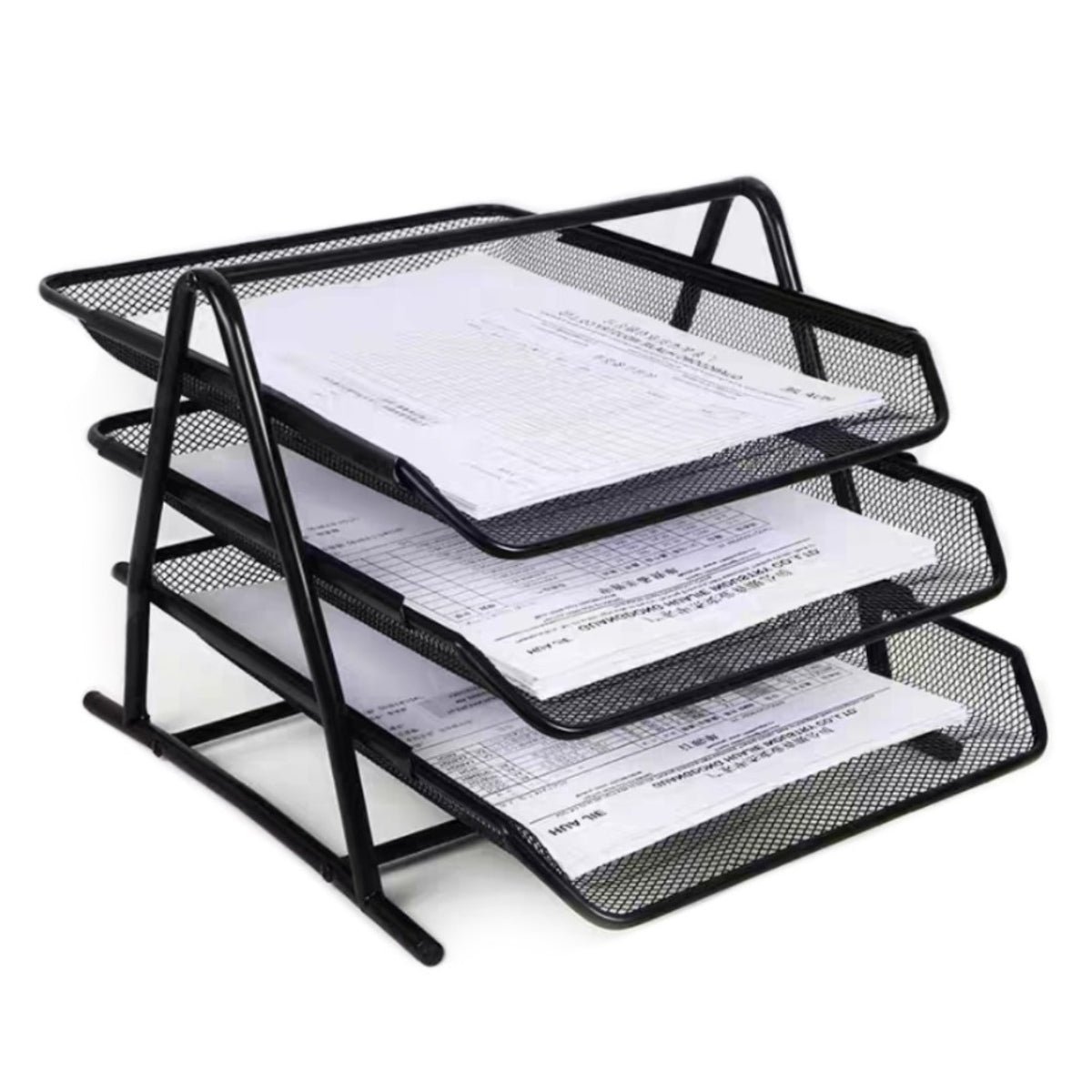 Deluxe Metal Mesh 3 Tier Document Tray, Black - Image 1