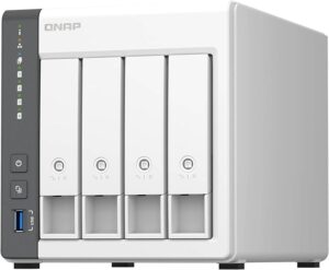QNAP TS-433 4 Bay NAS, ARM 4-core Cortex-A55 2.0GHz Processor, 4 GB RAM, 4x 3.5-inch SATA 6Gb/s, 3Gb/s, 5 Gigabit Ethernet Port, 90W Power Supply, White | TS-433-4G