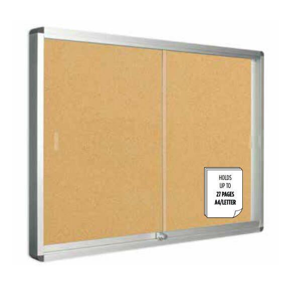 Bi-Office Lockable Cork Notice Board, 140cm x 100cm Cork Sliding Doors