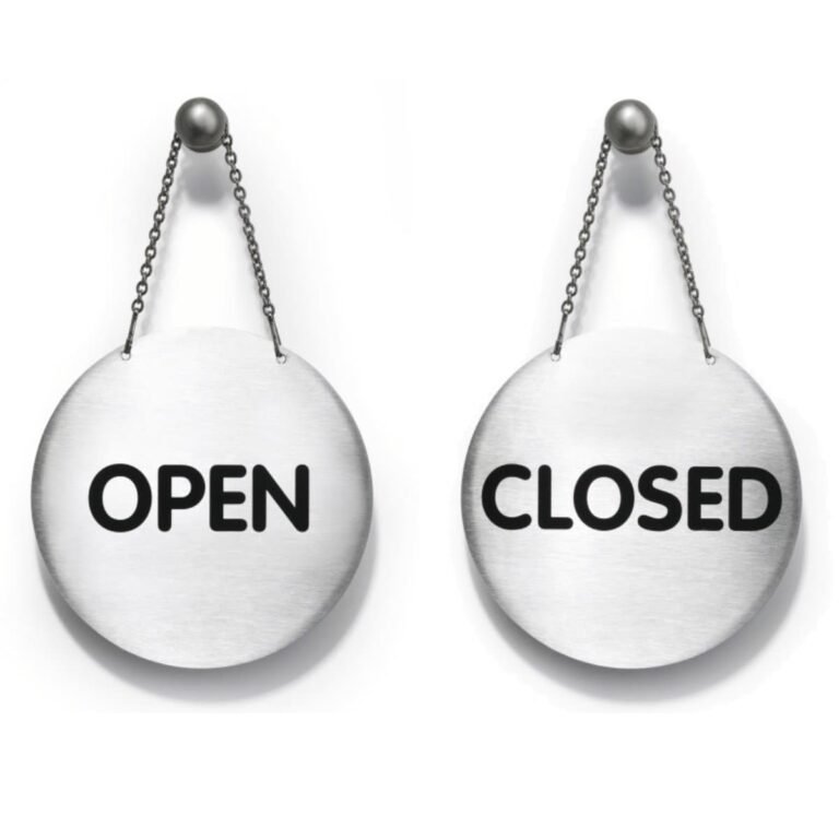 Durable PICTO Reversible OPEN/CLOSED Sign, Stainless Steel, 130 mm