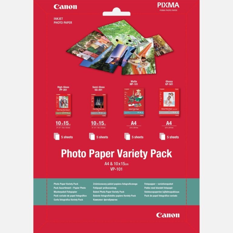 Canon VP-101 Photo Paper Variety Pack 4×6” and A4 – 20 Sheets (0775B079)