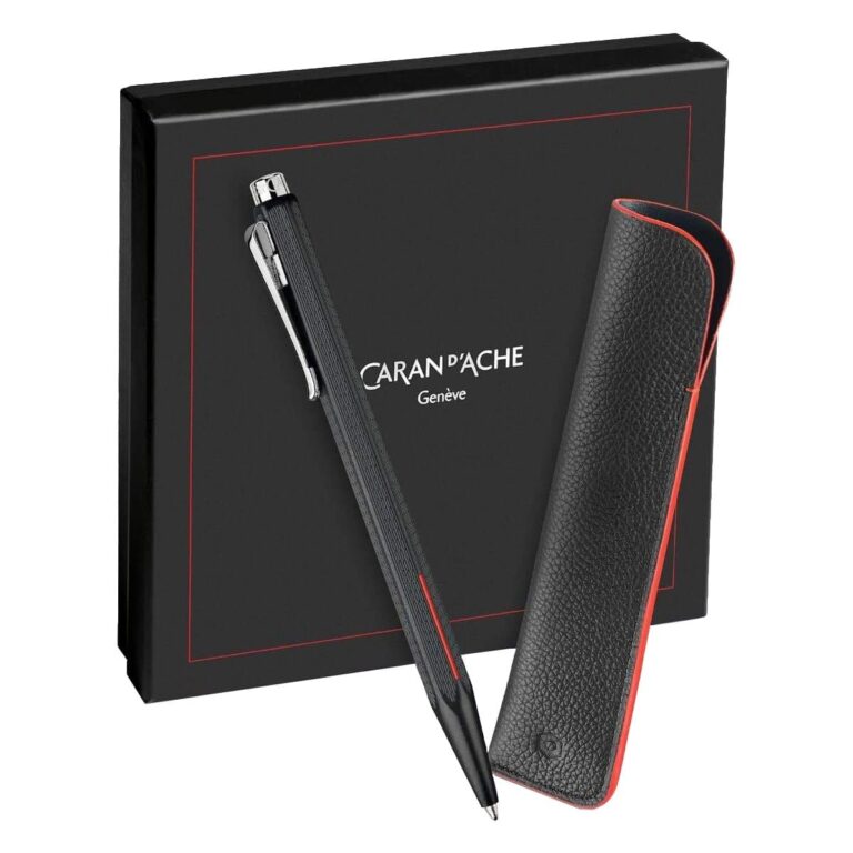 Caran d’Ache ECRIDOR RACING Gift Set Ballpoint Pen with Leather Pouch, 0.25mm, Black/Red