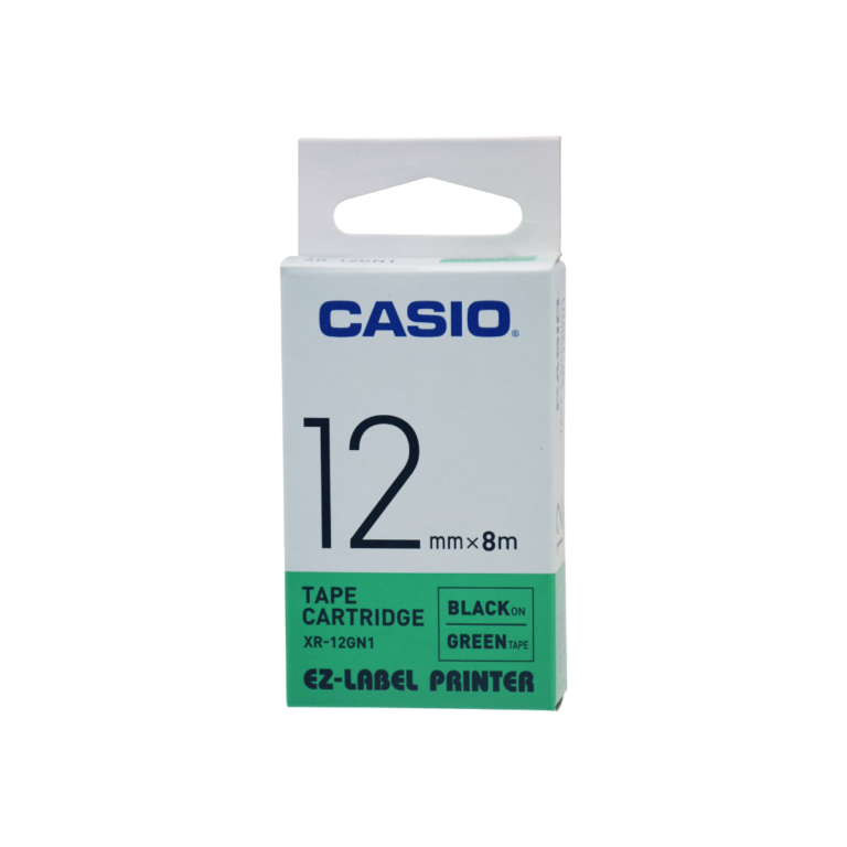 Casio XR-12GN 12mm Black on Green Label Tape