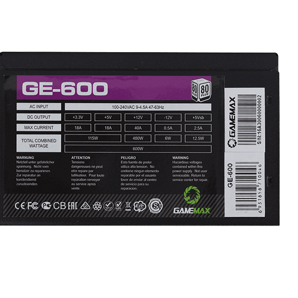GameMax GM-GE600 power supply