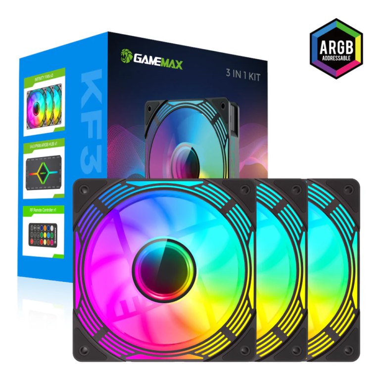GameMax KF300-BK ARGB Case Fans with ARGB Hub
