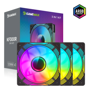 GameMax KF300R-BK ARGB Case Fans with ARGB Hub