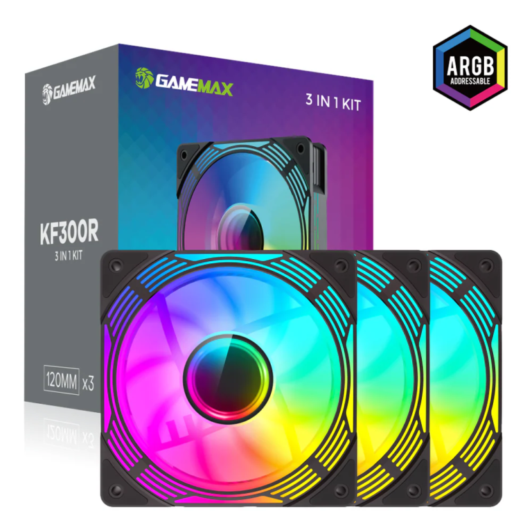 GameMax KF300R-BK ARGB Case Fans with ARGB Hub