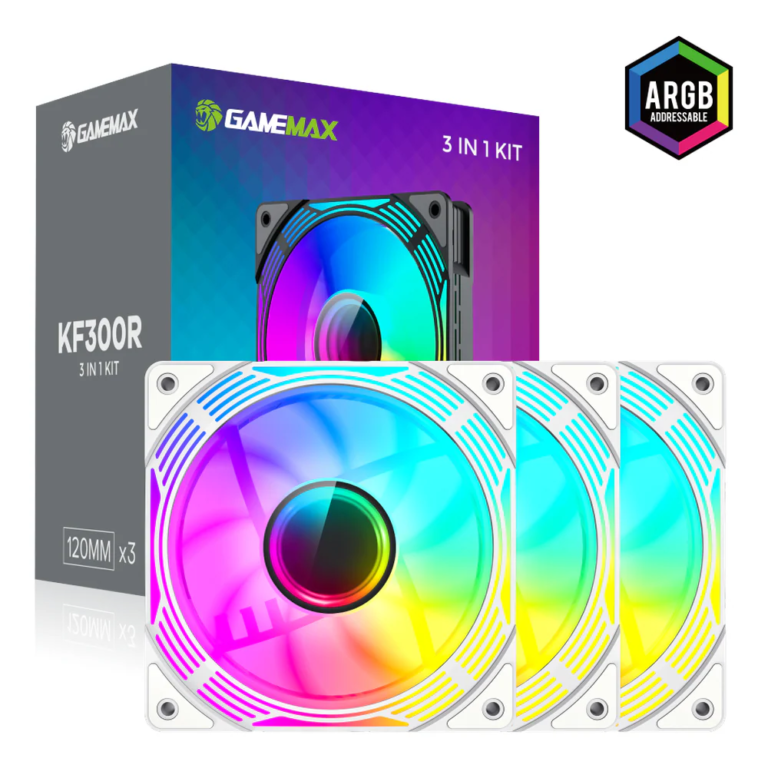 GameMax KF300R-WH ARGB Case Fans with ARGB Hub