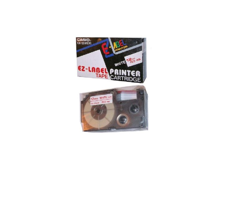 Casio KR-12WER1 Tape Cassette, 12mm X 8mm, Red on White