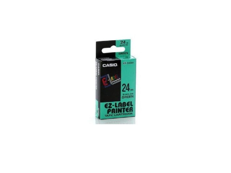 Casio XR-24GN1 Tape Cassette, 24mm X 8mm, Black on Green