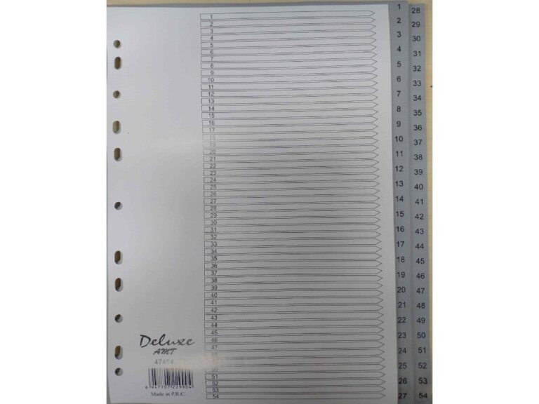 Deluxe Divider Plastic PVC Grey A4 with numbers 1-54