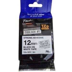 Brother P-touch 12mm TZ-S231 Strong Adhesive Tape, Black on White