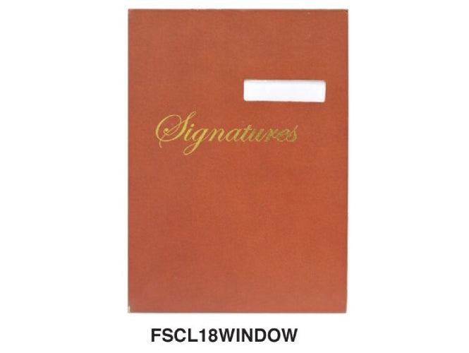 FIS Executive Signature Book, PU Cover with Window, 18 Sheets, Brown (FSCL18WINDOW)