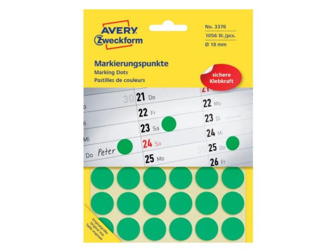 Avery Marking Labels Dots, 18 mm, Green, 1056 pcs/pack