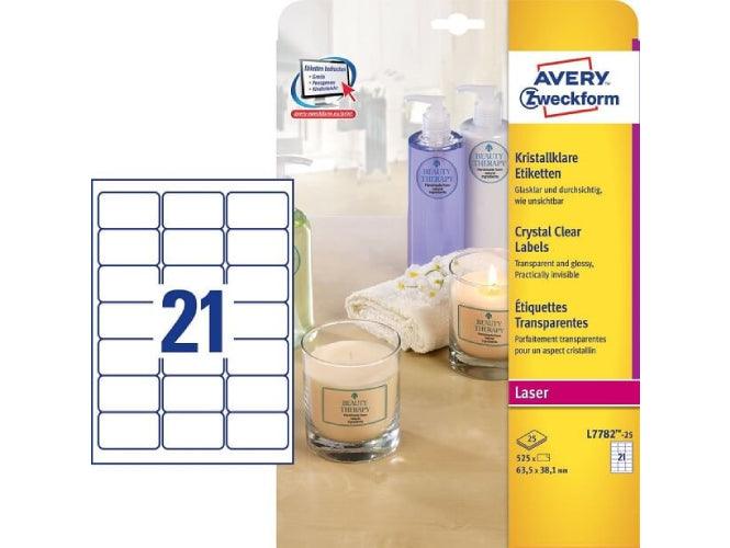 Avery Crystal Clear Labels, 63.5 x 38.1 mm, (Pack of 25) 525 Labels