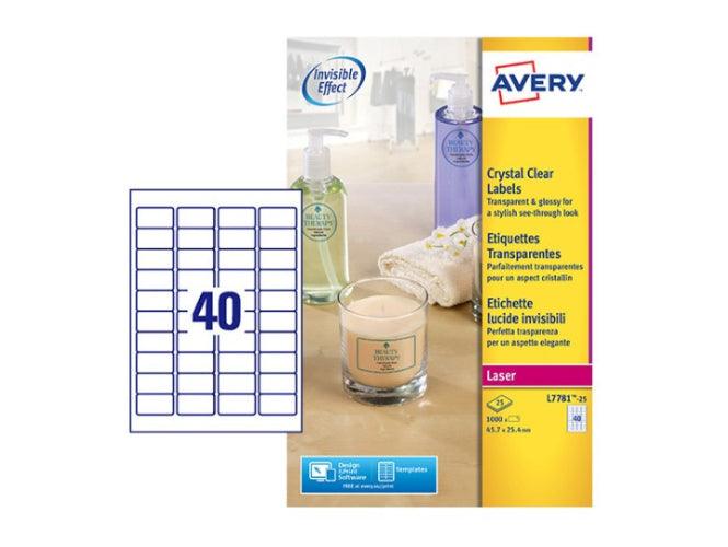 Avery Crystal Clear Labels, 45.7 x 25.4 mm, [Pack of 25] 1000 Labels