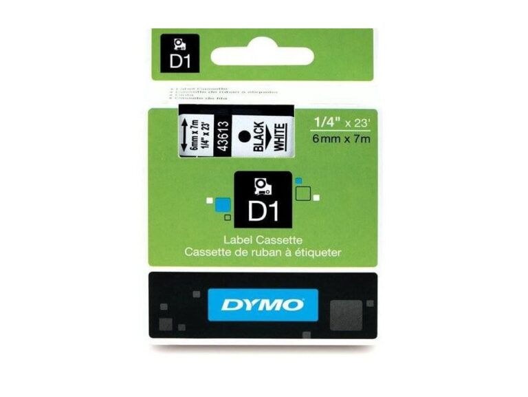Dymo 43613, D1 Tape, 6mm x 7m, Black on White