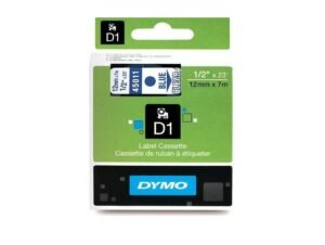 Dymo 45011, D1 Tape,12mm x 7m, Blue on Transparent