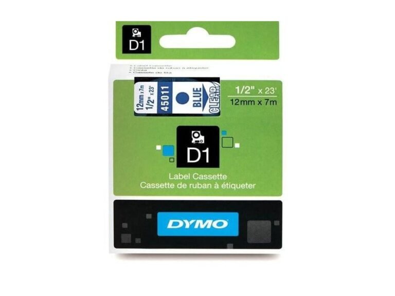 Dymo 45011, D1 Tape,12mm x 7m, Blue on Transparent