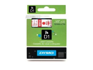 Dymo 45012, D1 Tape,12mm x 7m, Red on Transparent