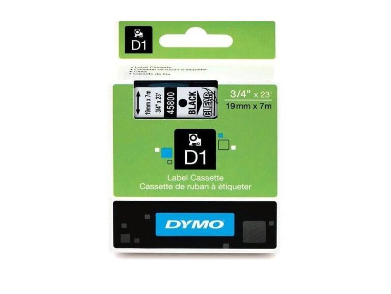 Dymo 45800, D1 Tape,19mm x 7m, Black on Transparent