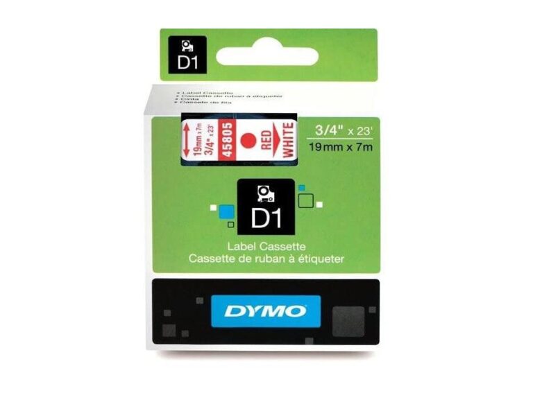 Dymo 45805, D1 Tape,19mm x 7m, Red on White