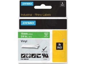 Dymo Rhino 1805420 Vinyl 19mm White on GreenTape
