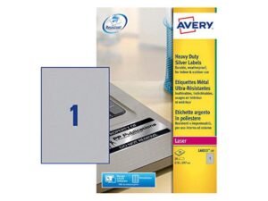 Avery L6013-20 Extra-Strong Adhesive Silver Heavy Duty Labels, 1 Label/Sheet, 20labels/pack