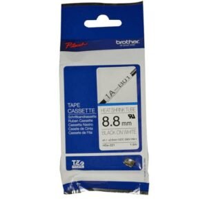 Brother P-touch 8.8mm HSe-221 Heat Shrink Tube, 1.5m, Black on White