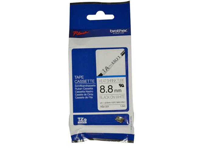 Brother P-touch 8.8mm HSe-221 Heat Shrink Tube, 1.5m, Black on White