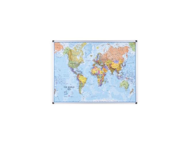 Bi-Office Magnetic World Map with Aluminium Frame, 90x120cm - Image 2