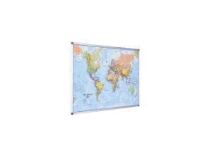 Bi-Office Magnetic World Map with Aluminium Frame, 90x120cm