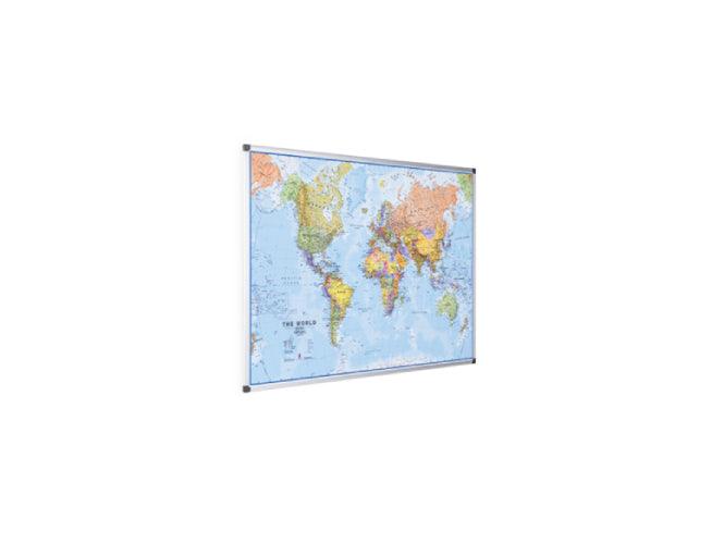 Bi-Office Magnetic World Map with Aluminium Frame, 90x120cm