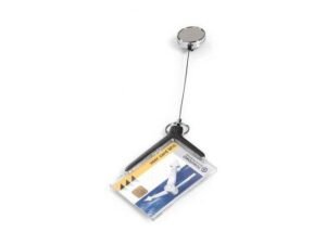 Durable Crystal-Clear Acrylic Security Pass Holder with Badge Reel and Metal Clip, 10/pack