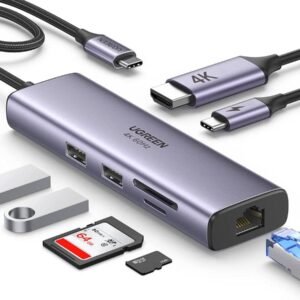 UGREEN 7-in-1 USB C Hub 4K@60Hz Type C to HDMI Dongle with Gigabit Ethernet, USB 3.0 Ports, 100W Power