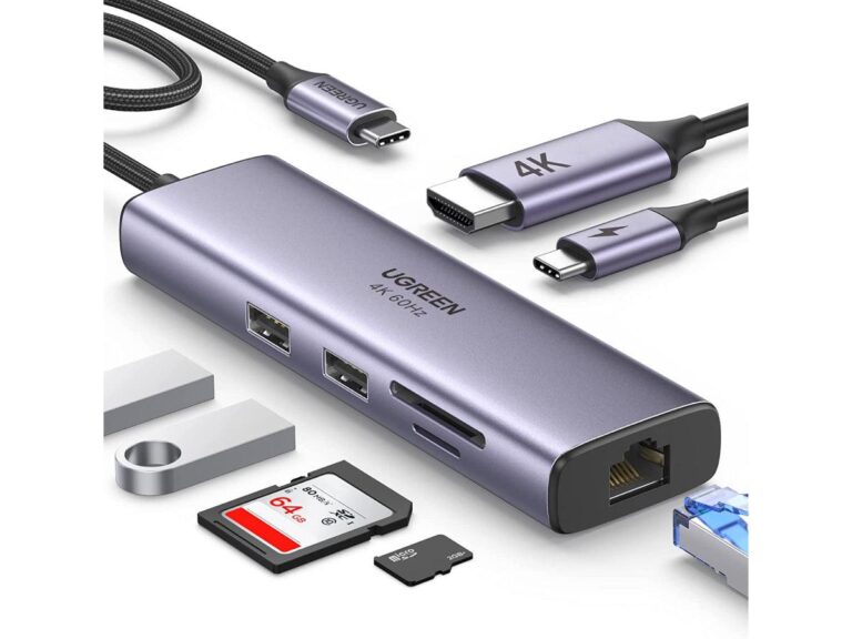 UGREEN 7-in-1 USB C Hub 4K@60Hz Type C to HDMI Dongle with Gigabit Ethernet, USB 3.0 Ports, 100W Power