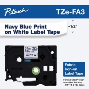 Brother P-TOUCH 12mm TZ-FA3 Fabric Tape, Iron On, Blue on White