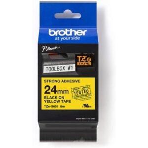 Brother P-touch 24mm TZ-S651 Strong Adhesive Tape, Black on Yellow
