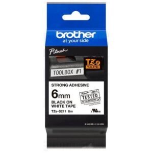 Brother P-touch 6mm TZ-S211 Strong Adhesive Tape, Black on White