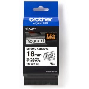 Brother P-touch 18mm TZ-S241 Strong Adhesive Tape, Black on White