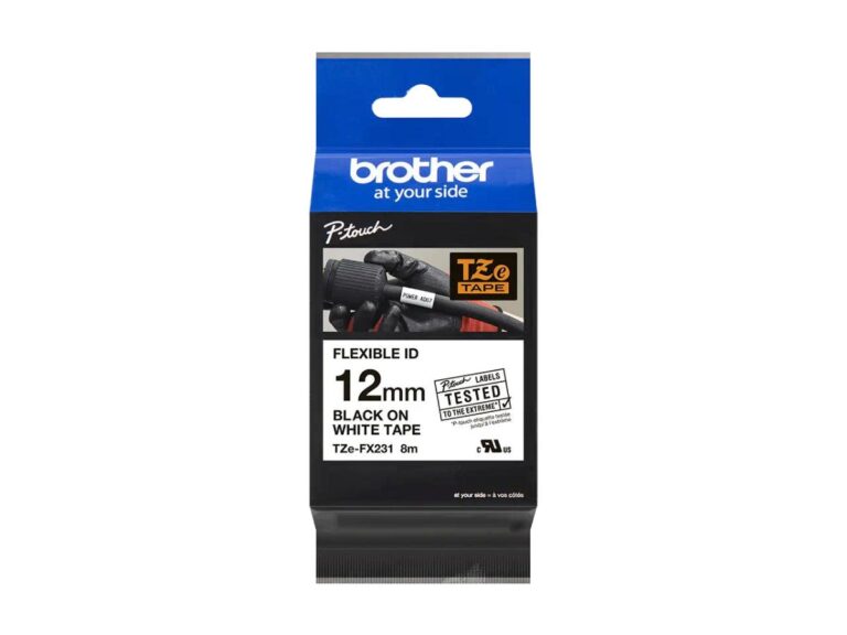 Brother P-Touch TZ-FX231 Laminated Flexible Tape Black on White 12mm x 8m